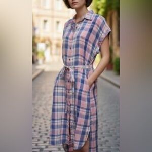 BillyT Plaid Pink and Blue Women's shirt dress Dress- size Small